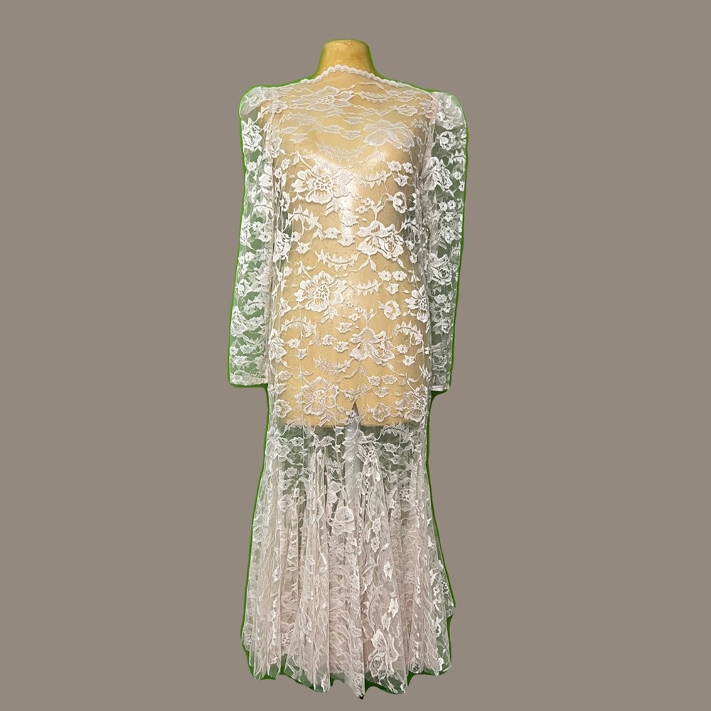 Gunne Sax White and Green Lace Dress